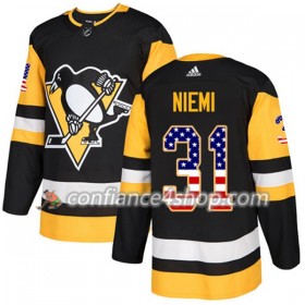 Adidas Maillot de Hockey Pittsburgh Penguins Antti Niemi 31 2017-2018 Noir USA Flag Fashion Authentic - Homme
